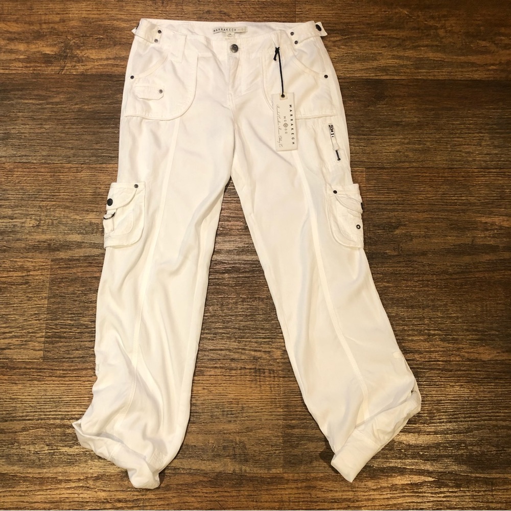 Anthropologie White Straight-Leg Cargo Pants with Pocket Details